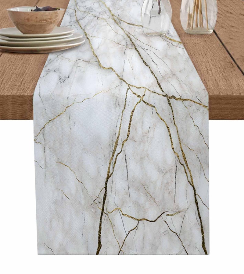 PIEPLE Marble Table Runner-Cotton Linen-Small 36 inches White Gray Gold Dresser Scarves,Texture Tablerunner for Kitchen Coffee/Dining/Sofa/End Table Bedroom Home Living Room,Scarf Decor for Holiday Dinner - Image 1